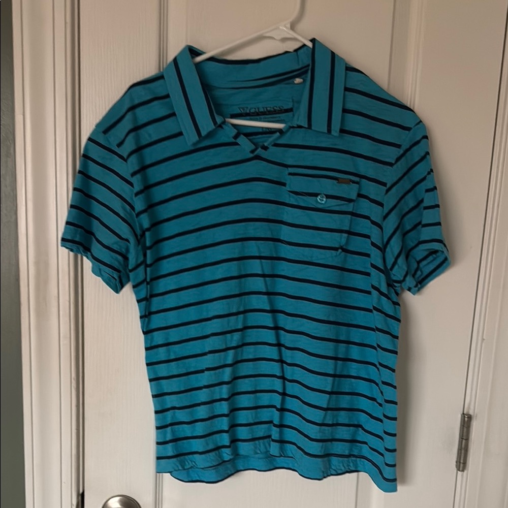 😊Men’s Express Blue and Black Jersey Shirt with Stripes